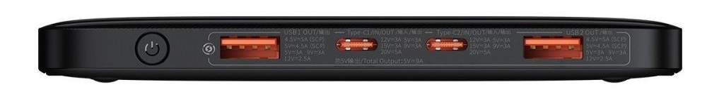 دو عدد USB-C، دو عدد USB-A و دکمه پاوربانک بیسوس مدل PPBLD100‑X
